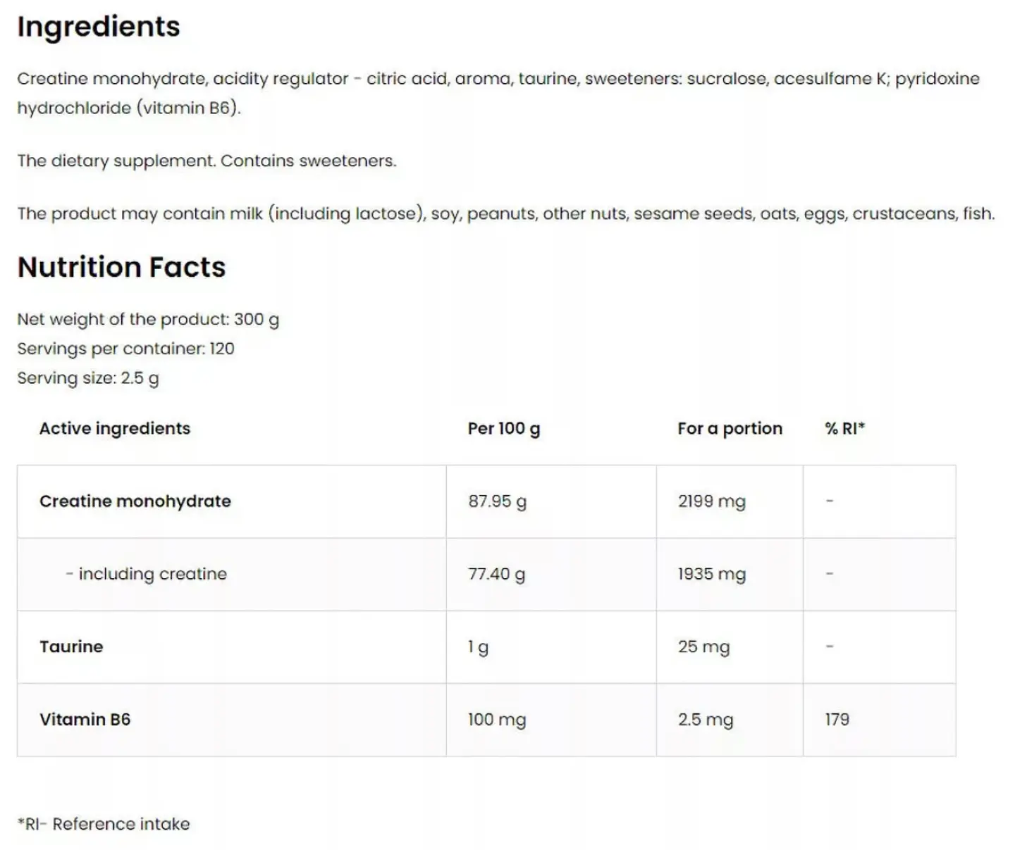 Creatina Monohidratada Ostrovit 300 g Polvo 2