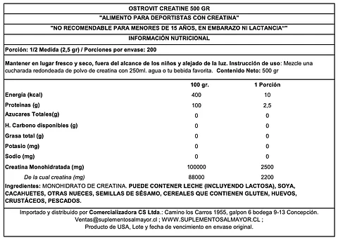 Creatina Monohidratada Ostrovit Naranja 500 g Polvo