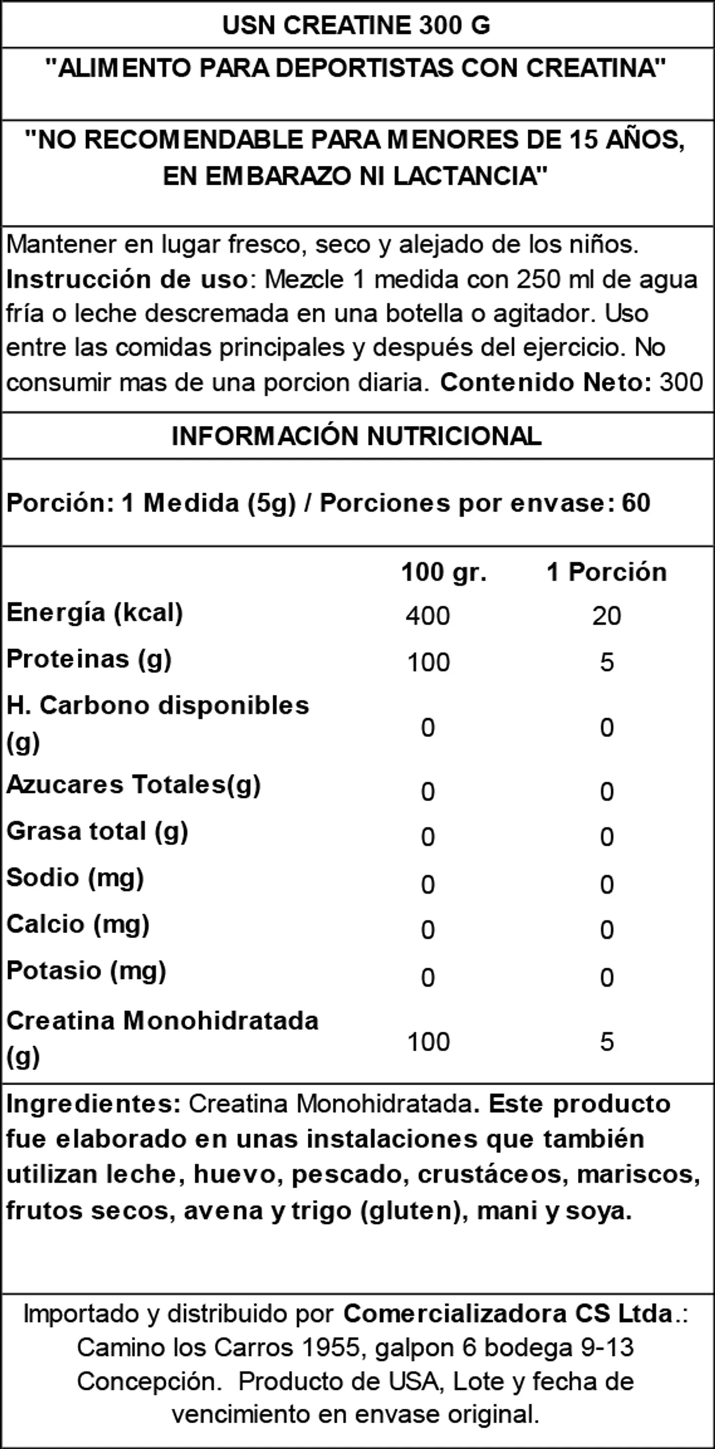 Creatina Monohidratada USN 300 g Polvo 2