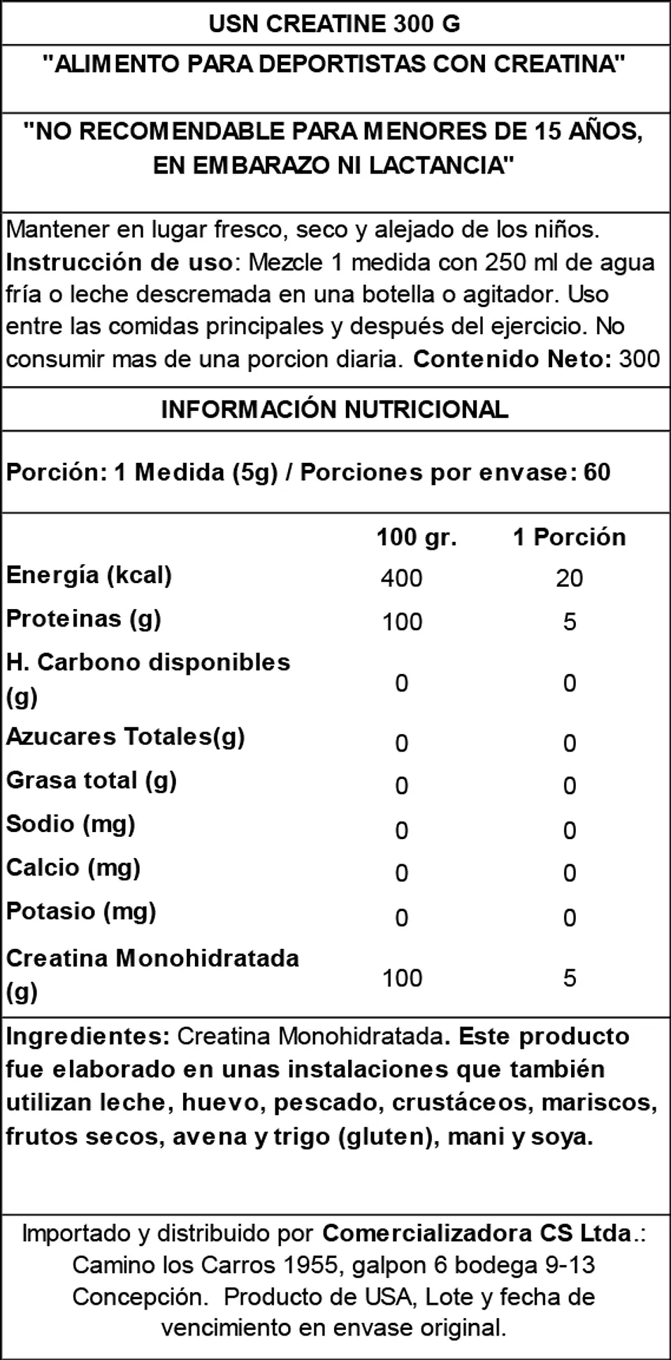 Creatina Monohidratada USN 300 g Polvo 2
