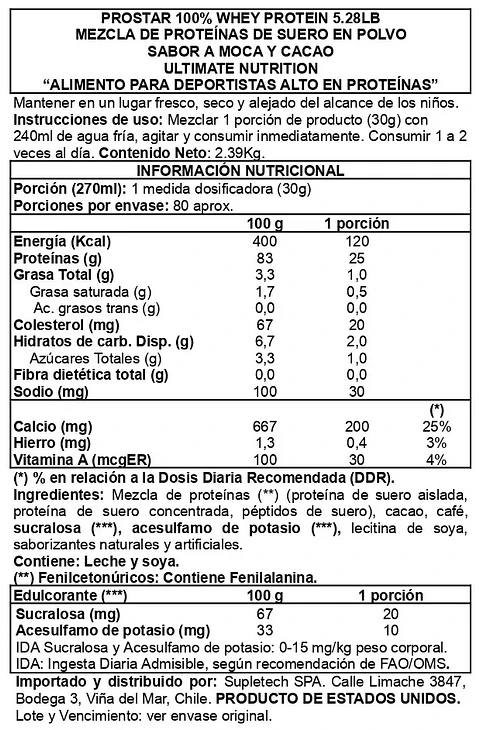 Proteína Whey Ultimate Nutrition Prostar Cocoa Mocha 5.28 lb