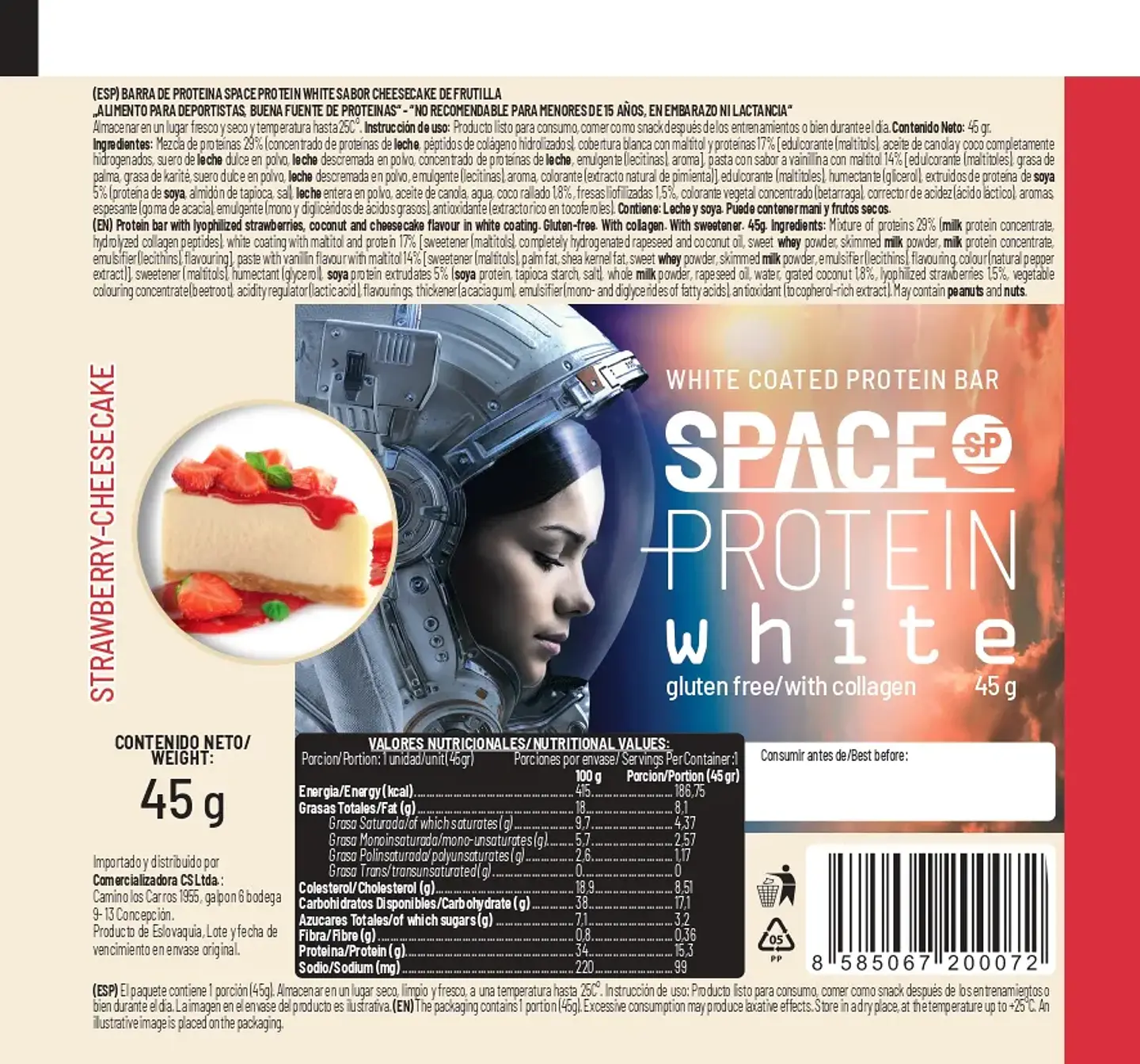 Barra Proteica Space Strawberry Cheesecake 45 g 2