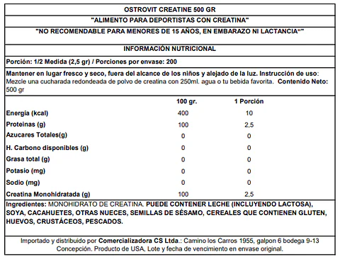 Creatina Monohidratada Ostrovit 500 g Polvo