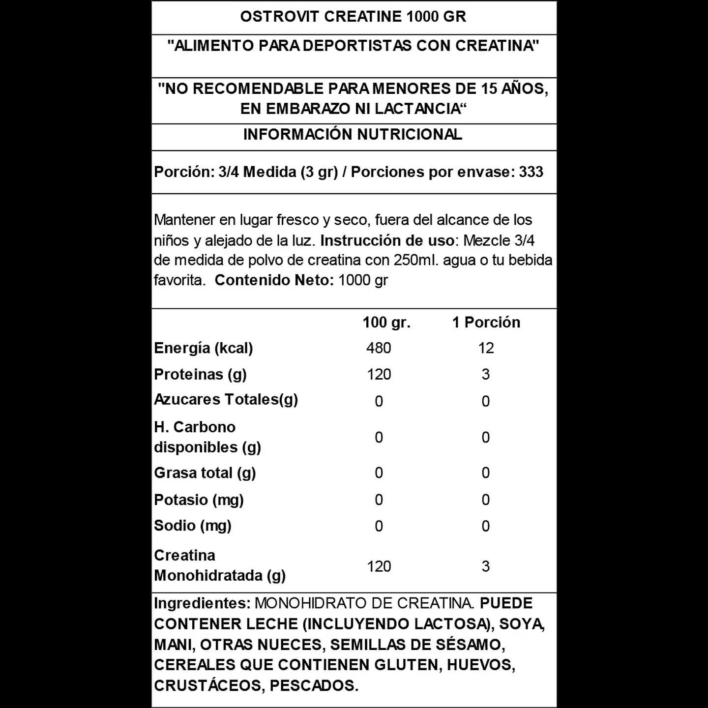 Creatina Monohidratada Ostrovit 1 kg Polvo 2