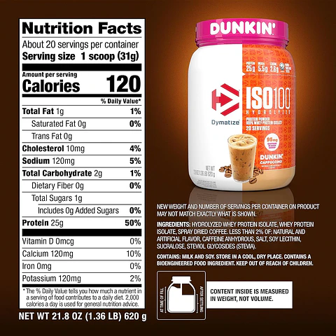 Proteína Aislada Dymatize ISO100 Dunkin Cappuccino 1.4 lb