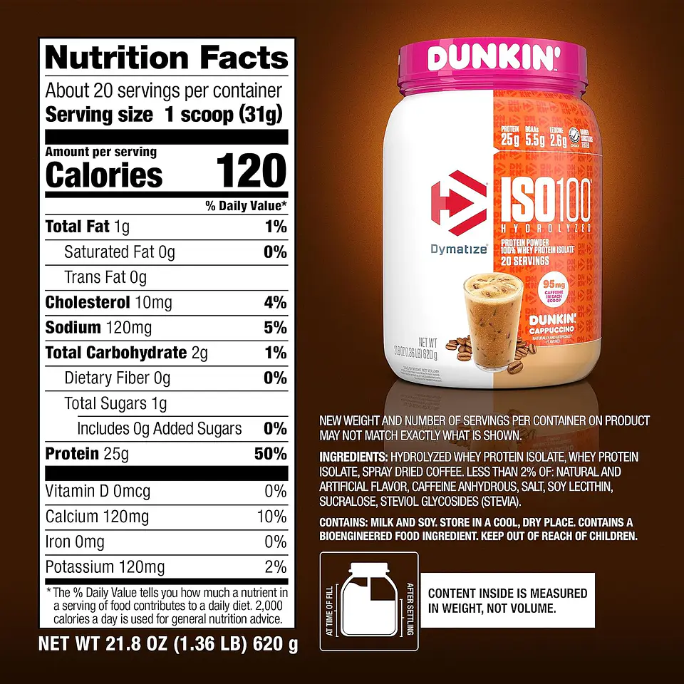 Proteína Aislada Dymatize ISO100 Dunkin Cappuccino 1.4 lb 2