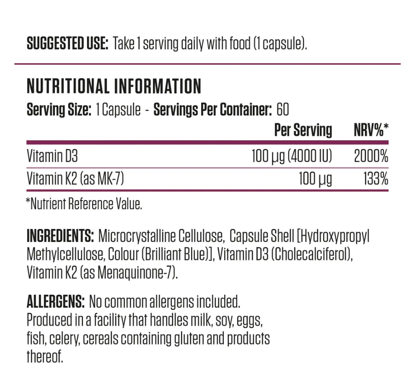 Vitamina D3 + K2 Applied Nutrition 60 Cápsulas 2