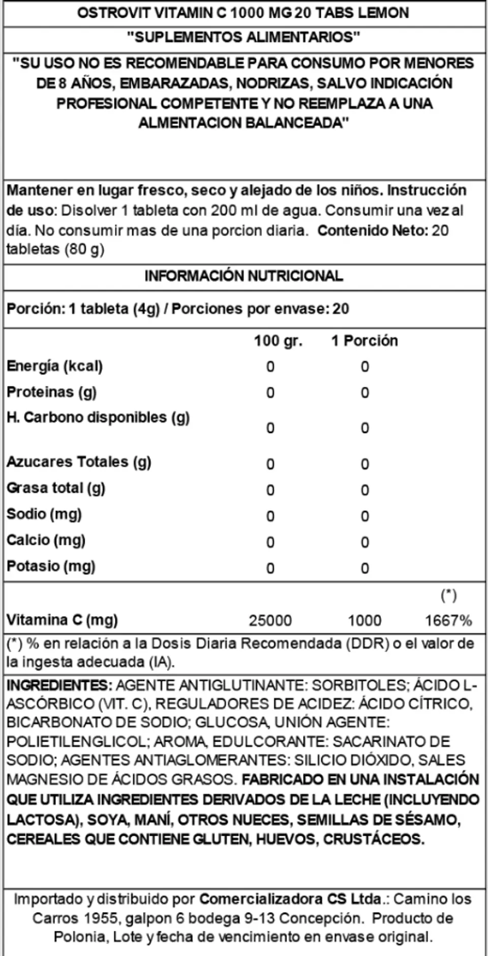 Vitamina C Efervescente Ostrovit Limón 20 Tabletas 2