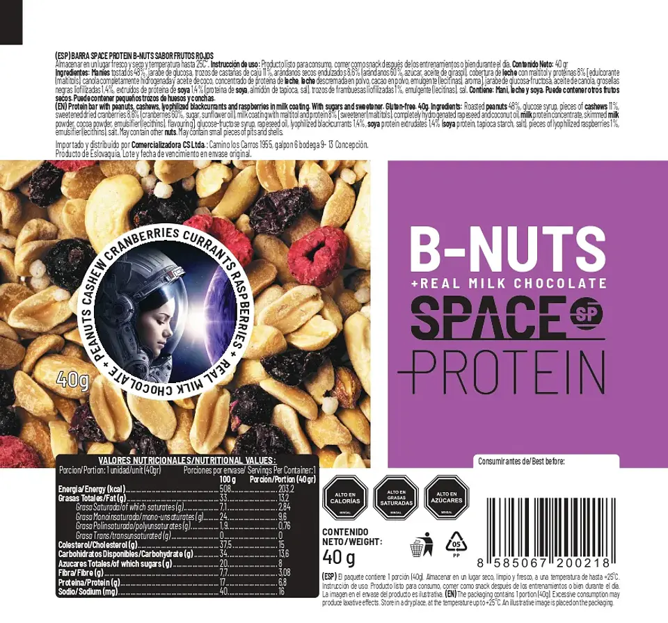 Barra de Frutos Secos Space B-Nuts Cashew Cranberries 40 g 2