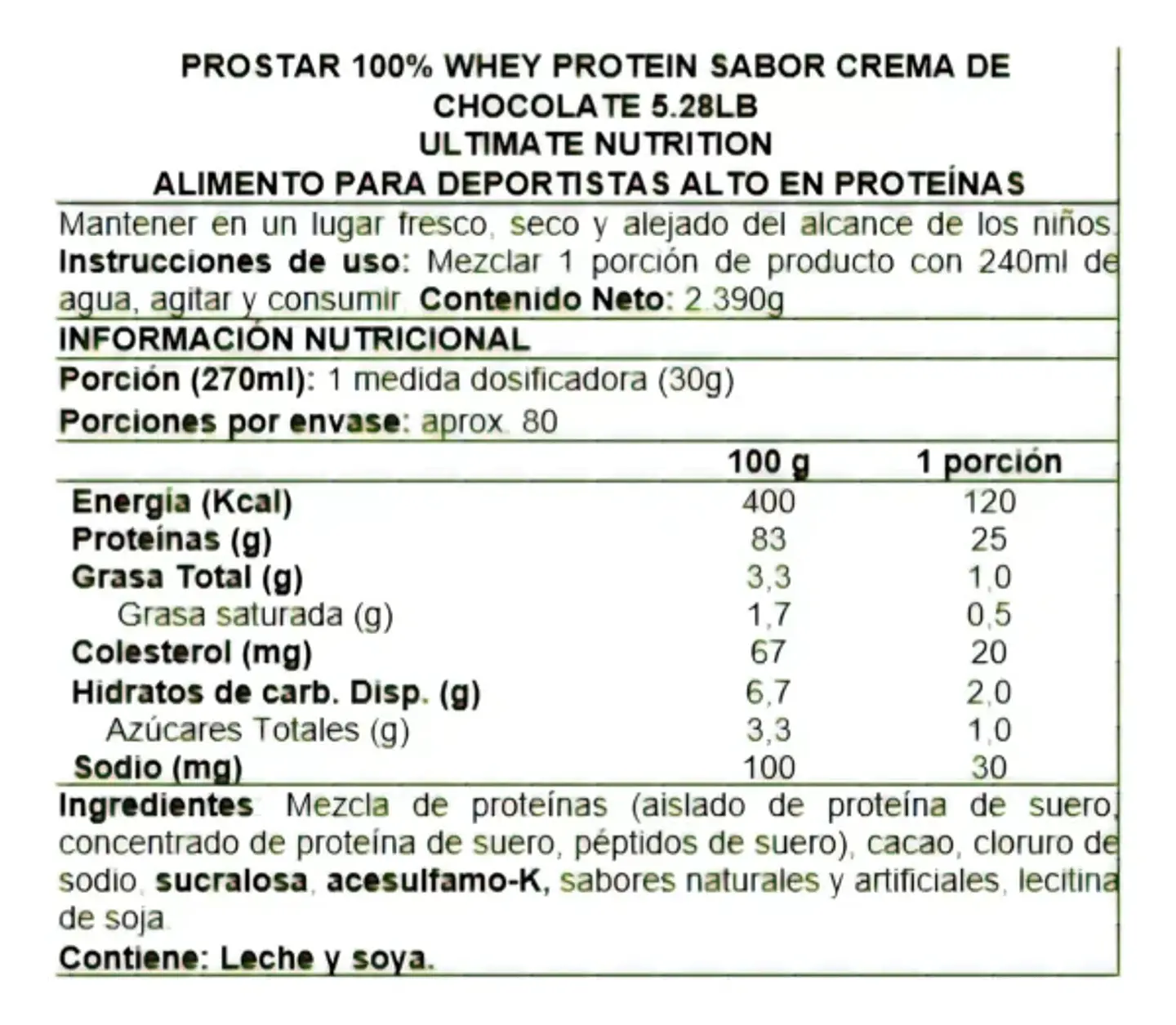Proteína Whey Ultimate Nutrition Prostar Chocolate Creme 2 lb 2