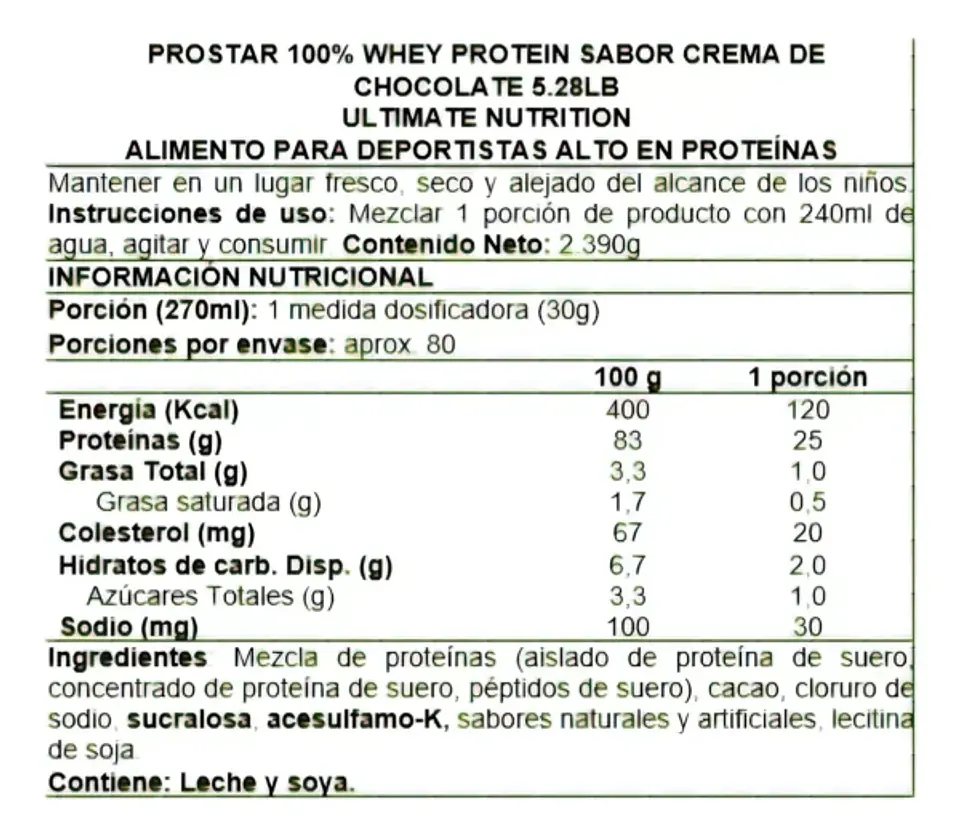 Proteína Whey Ultimate Nutrition Prostar Chocolate Creme 2 lb 2