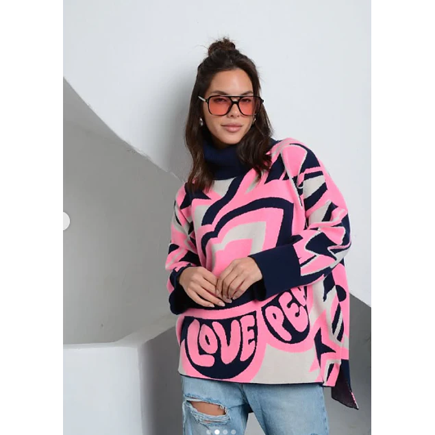 Polerón Love Peace Azul / Rosado