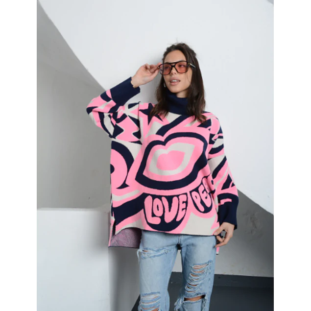 Polerón Love Peace Azul / Rosado