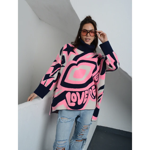 Polerón Love Peace Azul / Rosado