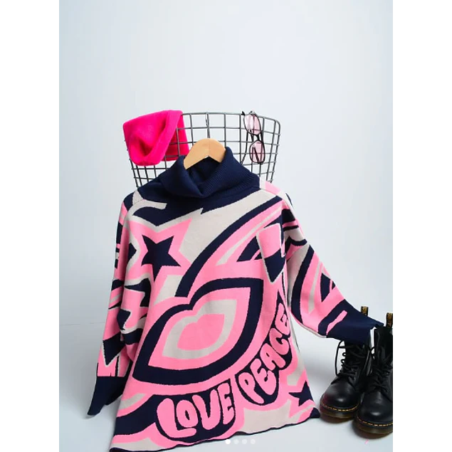 Polerón Love Peace Azul / Rosado