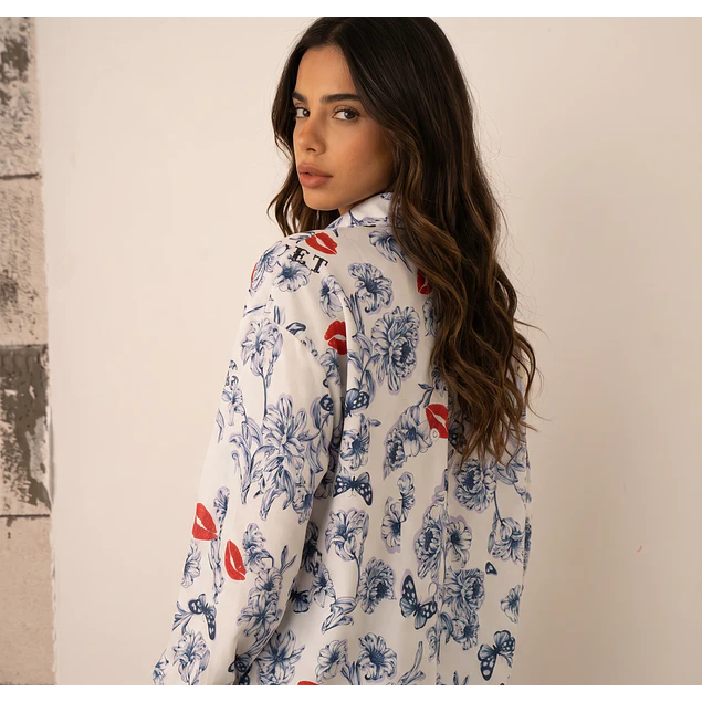 Camisa Simona Flores Blue