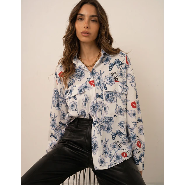 Camisa Simona Flores Blue