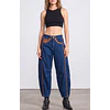 Jeans Barrel Azul Apliques Café