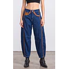 Jeans Barrel Azul Apliques Café