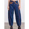 Jeans Barrel Azul Apliques Café