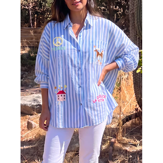 Camisa Rayas Celeste