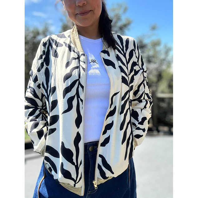 Chaqueta Bomber Flores Negra