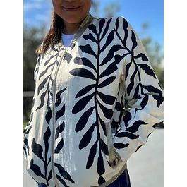 Chaqueta Bomber Flores Negra