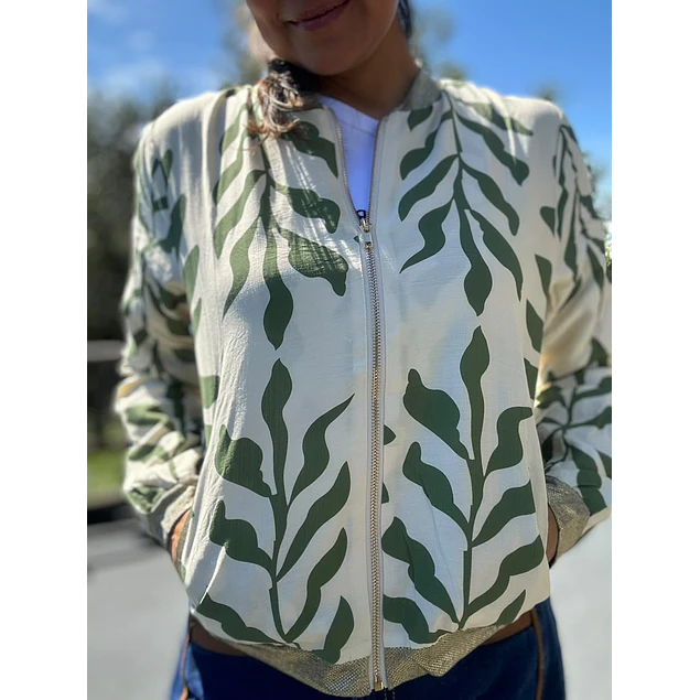 Chaqueta Bomber Flores Verde