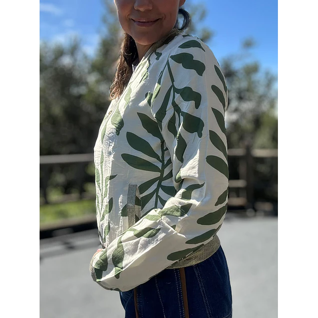 Chaqueta Bomber Flores Verde