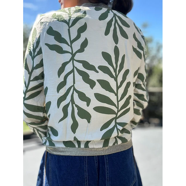 Chaqueta Bomber Flores Verde