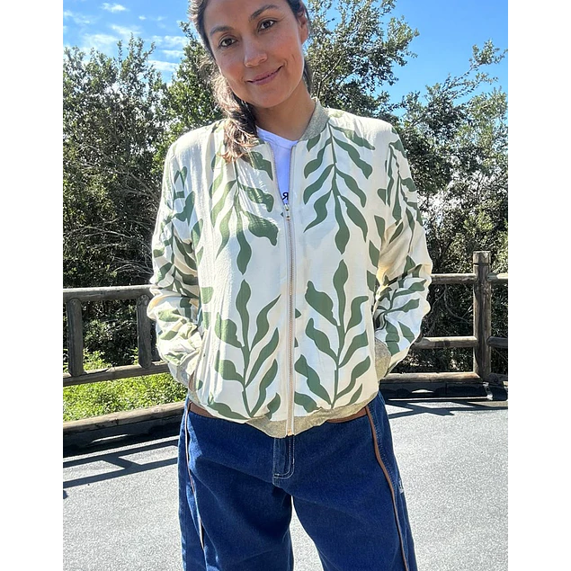 Chaqueta Bomber Flores Verde