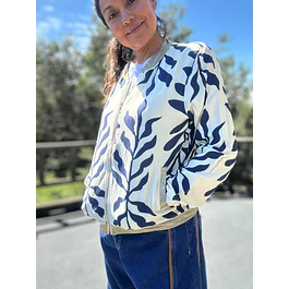Chaqueta Bomber Flores Azul