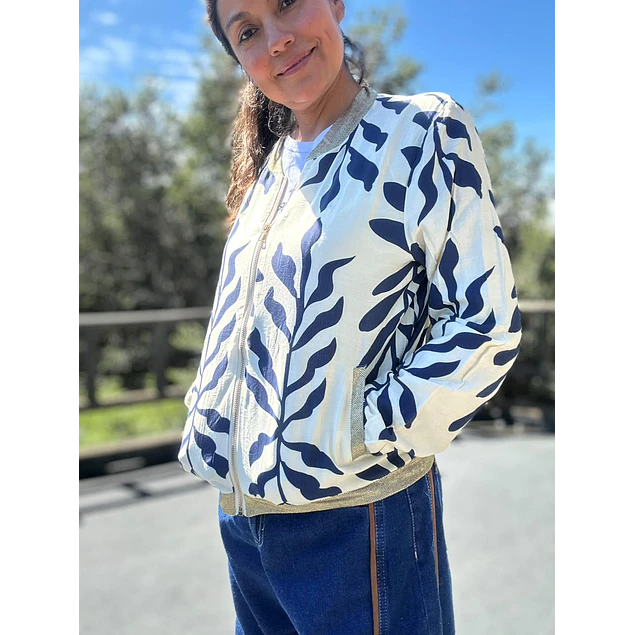 Chaqueta Bomber Flores Azul
