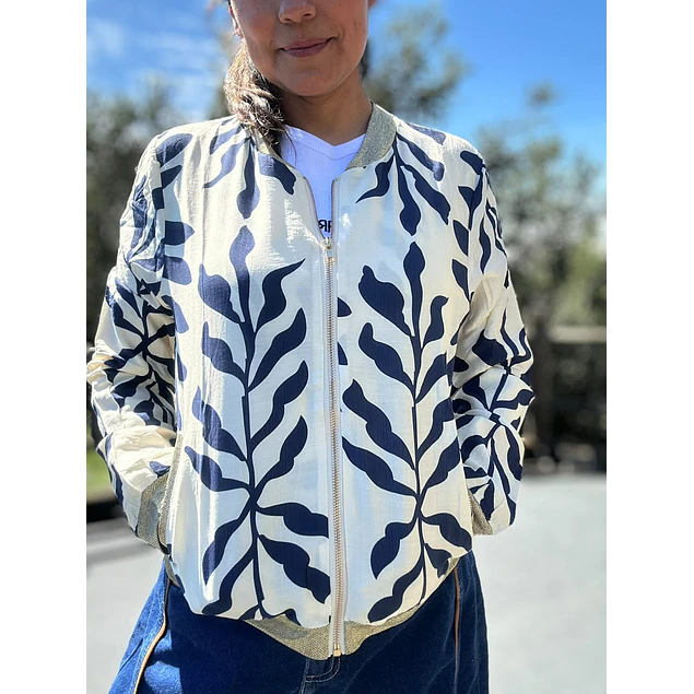 Chaqueta Bomber Flores Azul