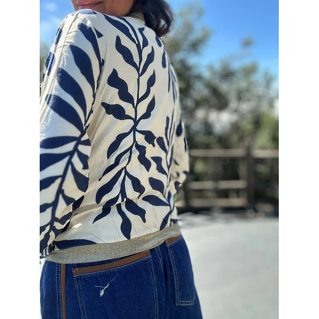 Chaqueta Bomber Flores Azul