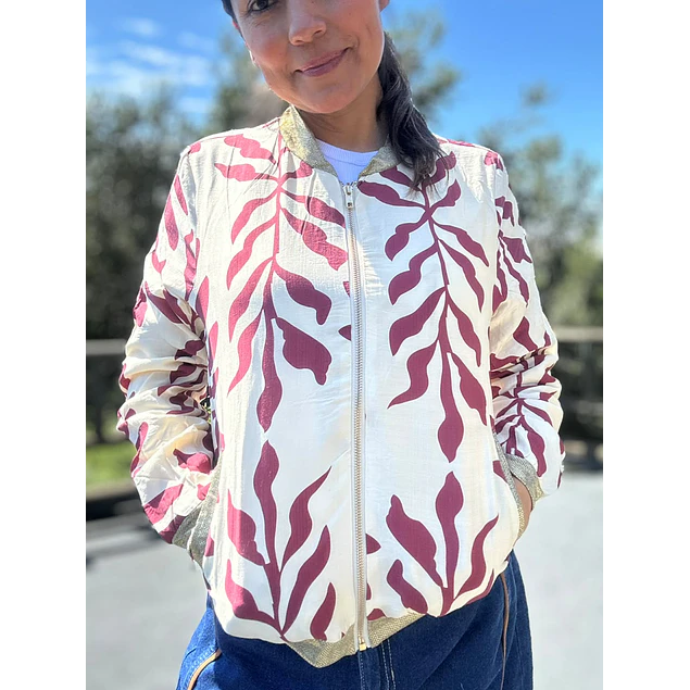 Chaqueta Bomber Flores Burdeo