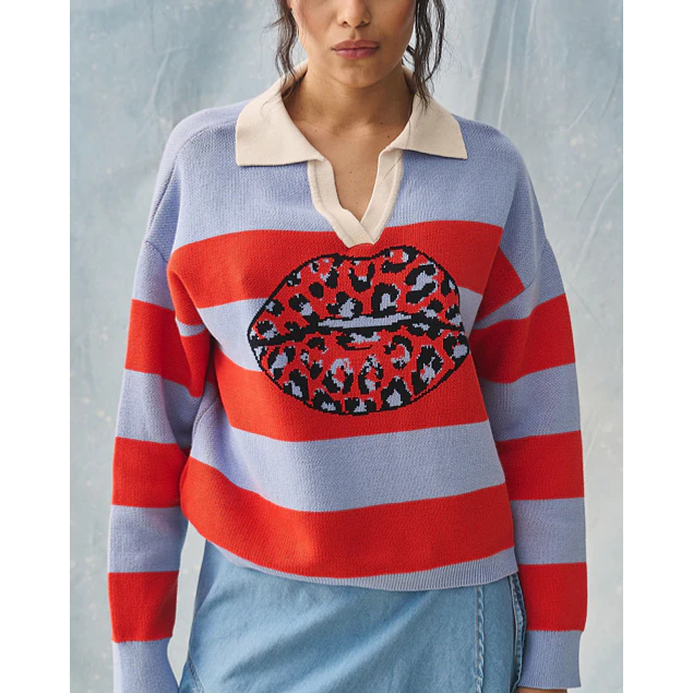 Sweater Cheta Kiss Rojo Celeste