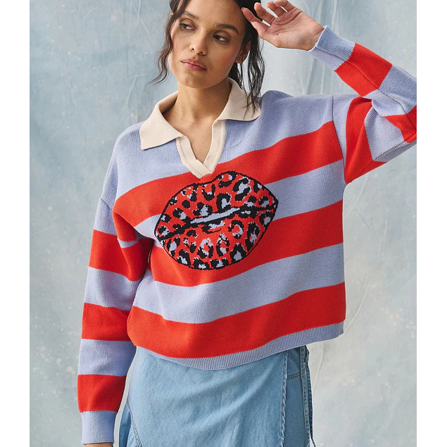 Sweater Cheta Kiss Rojo Celeste