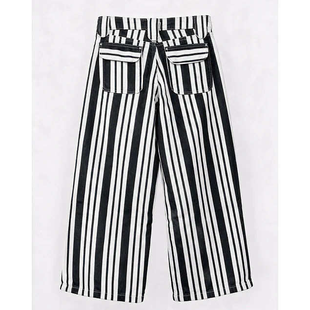 Jeans Wide Leg Rayas Negro