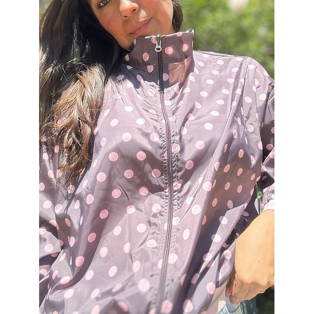 Campera Rompeviento Lunares Rosa