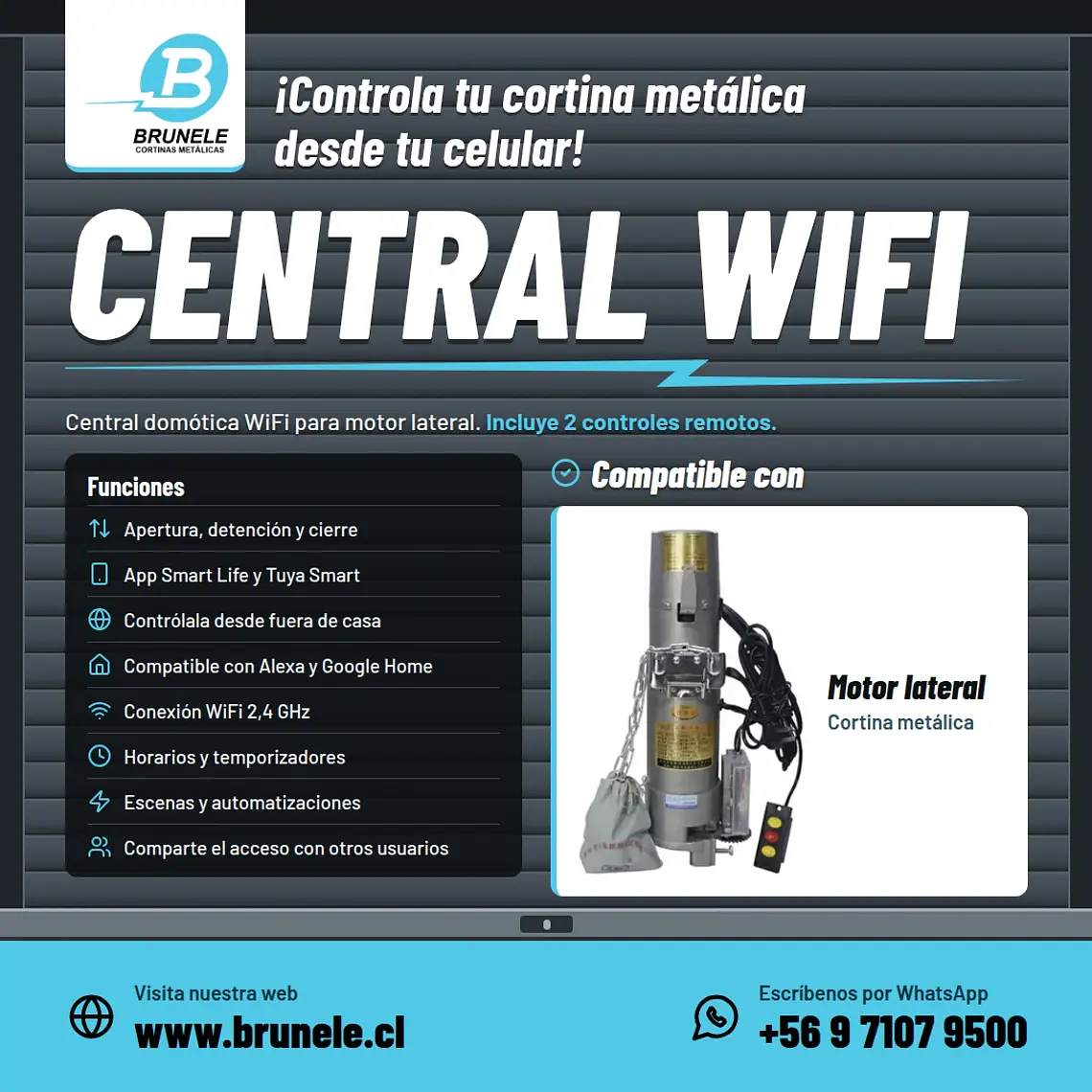 Central de Comando Domótica para Motor Lateral de Cortina Metálica + 2 Controles Remotos 2