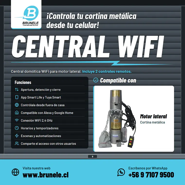 Central de Comando Domótica para Motor Lateral de Cortina Metálica + 2 Controles Remotos 2