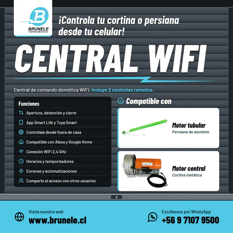 Central de Comando Domótica para Motor Central de Cortina Metálica y Motor Tubular Persiana de Aluminio + 2 Controles Remotos 2