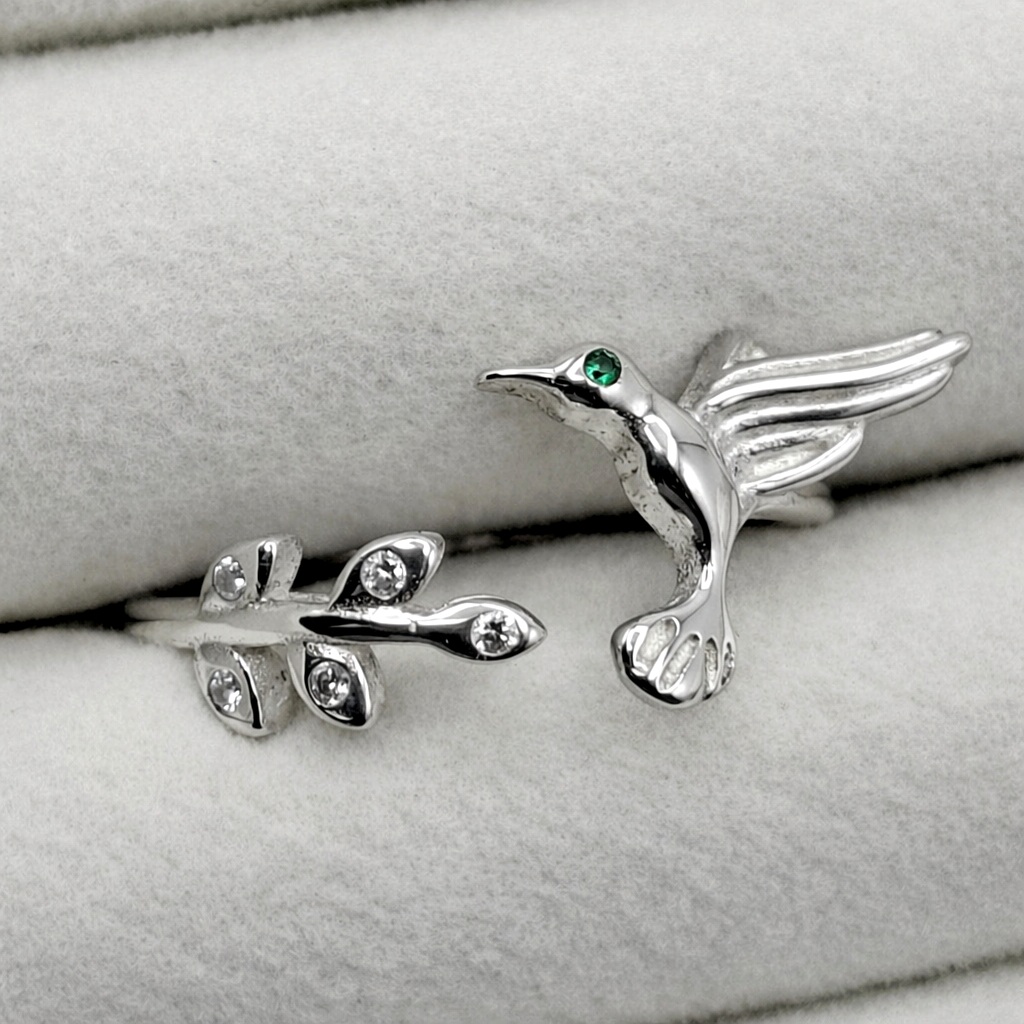 Anillo Colibrí Esmeralda Adaptable