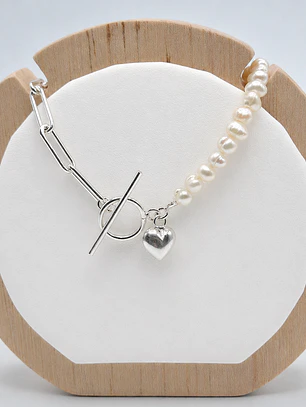 Pulsera Corazón Perlas Broche Timón