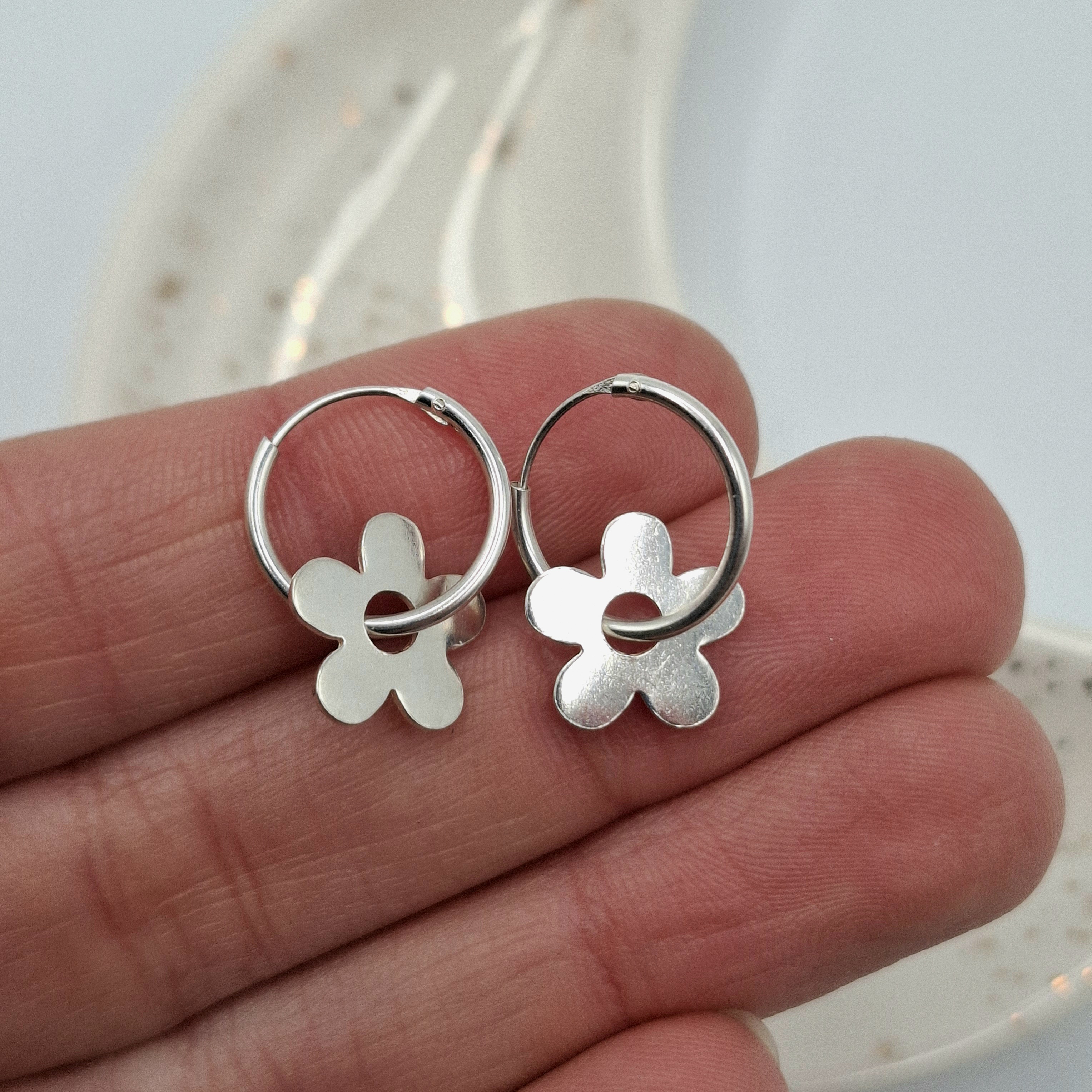 Aros Plata 925 Argolla Flor Facetada