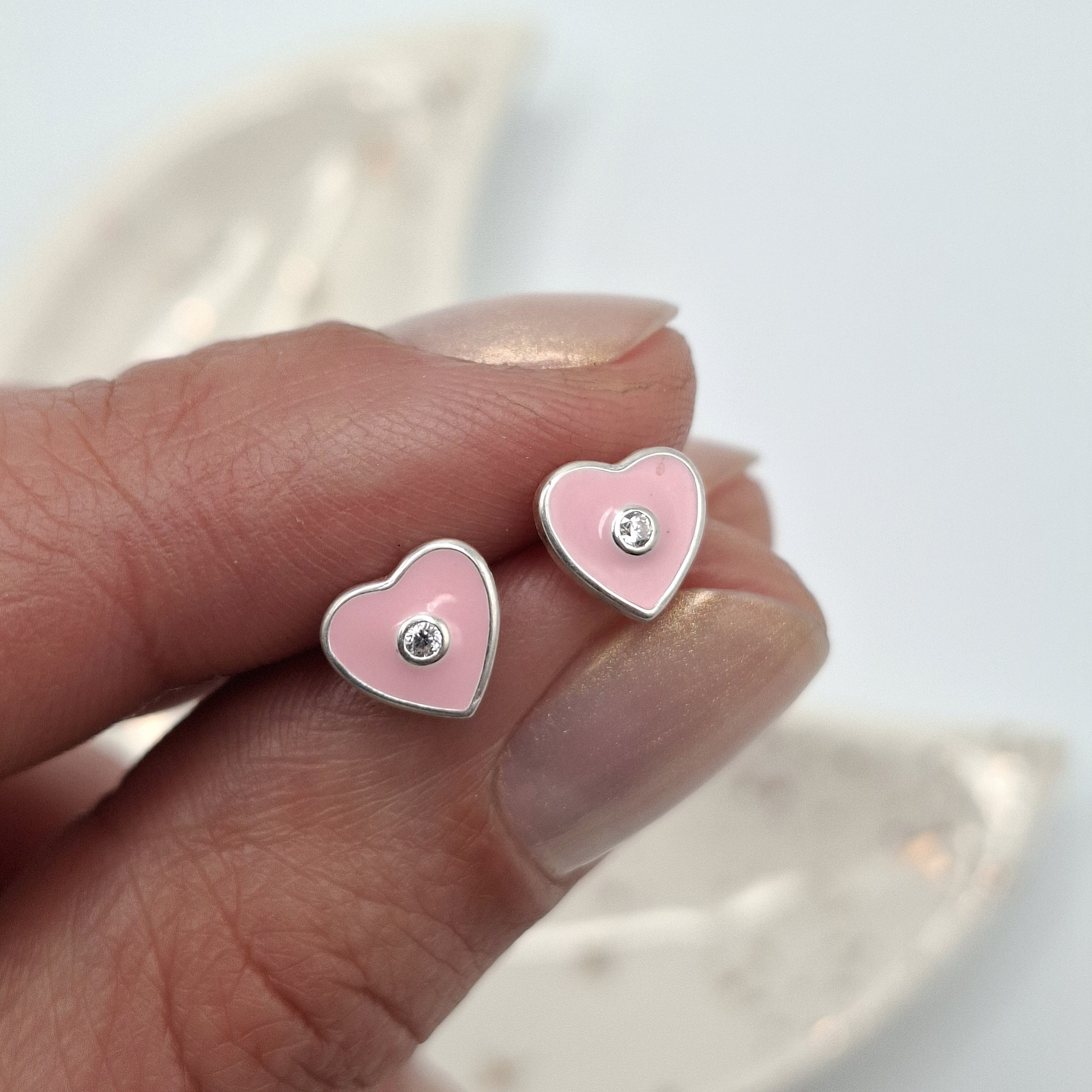 Aros Corazón Rosa con Tope
