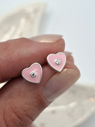 Aros Corazón Rosa con Tope