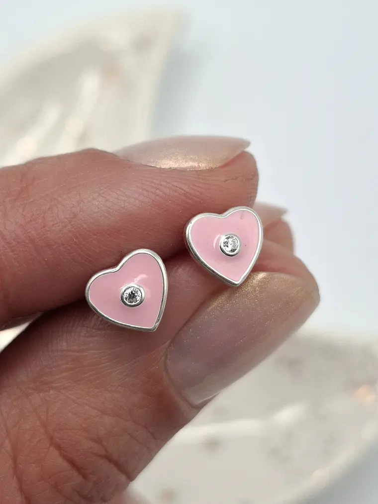 Aros Corazón Rosa con Tope 1