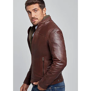 CASACA DE CUERO LISO Y PERFORADO Touch